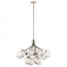  52701PN - Silvarious 30 Inch 12 Light Convertible Chandelier with Clear Crackled Glass in Polished Nickel