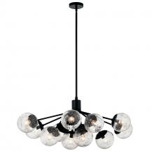  52703BK - Silvarious 48 Inch 12 Light Linear Convertible Chandelier with Clear Crackled Glass in Black