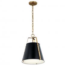  52710BK - Etcher 13 Inch 1 LT Pendant with Etched Painted White Glass Diffuser in Black and Champagne Bronze