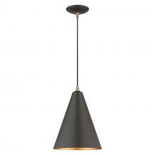  41492-07 - 1 Light Bronze Cone Pendant with Antique Brass Accents