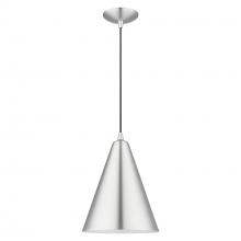  41492-66 - 1 Light Brushed Aluminum Cone Pendant with Polished Chrome Accents
