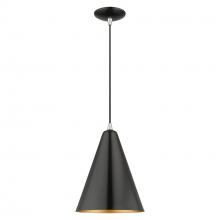  41492-68 - 1 Light Shiny Black Cone Pendant with Polished Chrome Accents