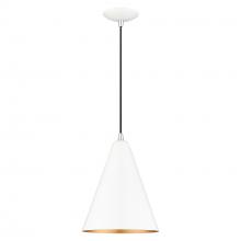  41492-69 - 1 Light Shiny White Cone Pendant with Polished Chrome Accents