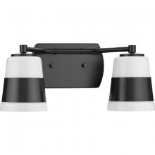  P300443-31M - Haven Collection Two-Light Matte Black Opal Glass Luxe Industrial Bath Light