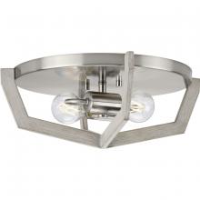  P350224-009 - Galloway Collection Two-Light 15" Brushed Nickel Modern Farmhouse Flush Mount Light with Grey Wa