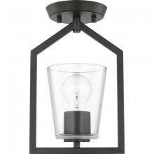  P350258-31M - Vertex Collection One-Light Matte Black Clear Glass Contemporary Semi-Flush Mount with