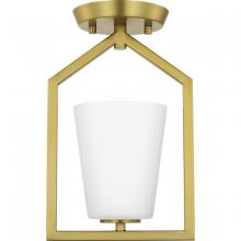  P350259-191 - Vertex Collection One-Light Brushed Gold Etched White Contemporary Semi-Flush Mount