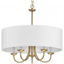  P4217-109 - Drum ShadeCollection Five-Light Brushed Bronze White Fabric Shade New Traditional Chandelier Light