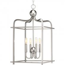  P500036-009 - Assembly Hall Collection Four-Light Brushed Nickel Coastal Pendant Light