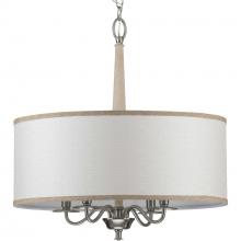  P400218-009 - Durrell Collection Four-Light Brushed Nickel Sailcloth Linen Fabric Shade Coastal Chandelier Light