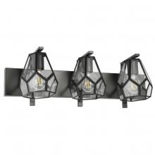  205365A - 3 Lt Bath/Vanity Light With a matte black finish and Clear Glass Geometric shades