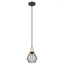  205587A - 1LT Open Frame Metal Pendant With Structured Black Finish and Wood Accent. 1-60W E26 Bulb