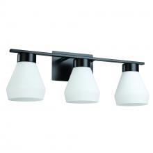  205617A - 3Lt Bath/Vanity Light With Matte Black Finish and White Glass Shades 3-60W E26 Bulbs