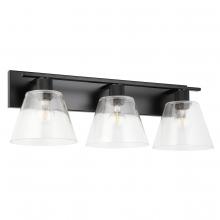  205619A - 3 LT Bath/Vanity Light With Matte Black Finish and Clear Glass Shades 3-60W E26 Bulbs