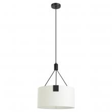  39882A - 3 LT Pendant With Structured Black Finish and White Fabric Drum Shaped Shade 3-60W E26 Bulbs