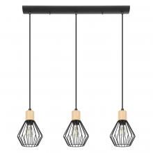  43378A - 3 LT Linear Pendant With Structured Black Finish and Open Frame Structured Black Shades