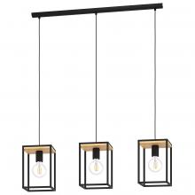  99855A - 3 LT Open Frame Linear Pendant With Structured Black and Wood Finish 3-60W E26 Bulb