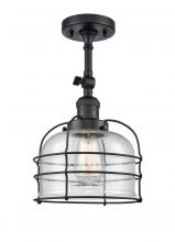 Innovations Lighting 201F-BK-G74-CE - Bell Cage - 1 Light - 9 inch - Matte Black - Adjustable Semi-Flush Mount
