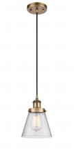  916-1P-BB-G64 - Cone - 1 Light - 6 inch - Brushed Brass - Cord hung - Mini Pendant