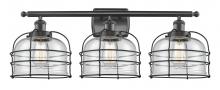  916-3W-BK-G72-CE - Bell Cage - 3 Light - 26 inch - Matte Black - Bath Vanity Light