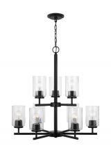  31172-112 - Oslo indoor dimmable 9-light chandelier in a midnight black finish with a clear seeded glass shade