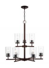  31172-710 - Oslo indoor dimmable 9-light chandelier in a bronze finish with a clear seeded glass shade
