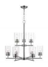  31172-962 - Oslo indoor dimmable 9-light chandelier in a brushed nickel finish with a clear seeded glass shade