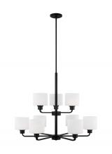  3128809-112 - Canfield indoor dimmable 9-light chandelier in midnight black finish and etched white glass shade