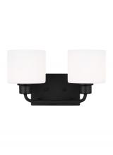  4428802-112 - Canfield indoor dimmable 2-light wall bath sconce in a midnight black finish and etched white glass