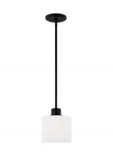  6128801-112 - Canfield indoor dimmable 1-light mini pendant in a midnight black finish with white etched glass dif