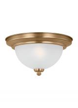  77063-848 - Geary traditional indoor dimmable 1-light ceiling flush mount in satin brass with a satin etched gla