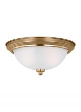  77064-848 - Geary traditional indoor dimmable 2-light ceiling flush mount in satin brass with a satin etched gla