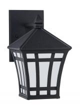  89131-12 - Herrington transitional 1-light outdoor exterior small wall lantern sconce in black finish with etch