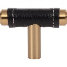  288-BL-WB - Zanzibar Black Leather Knob 1 7/8 Inch Warm Brass