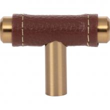  288-OW-WB - Zanzibar Brown Leather Knob 1 7/8 Inch Warm Brass