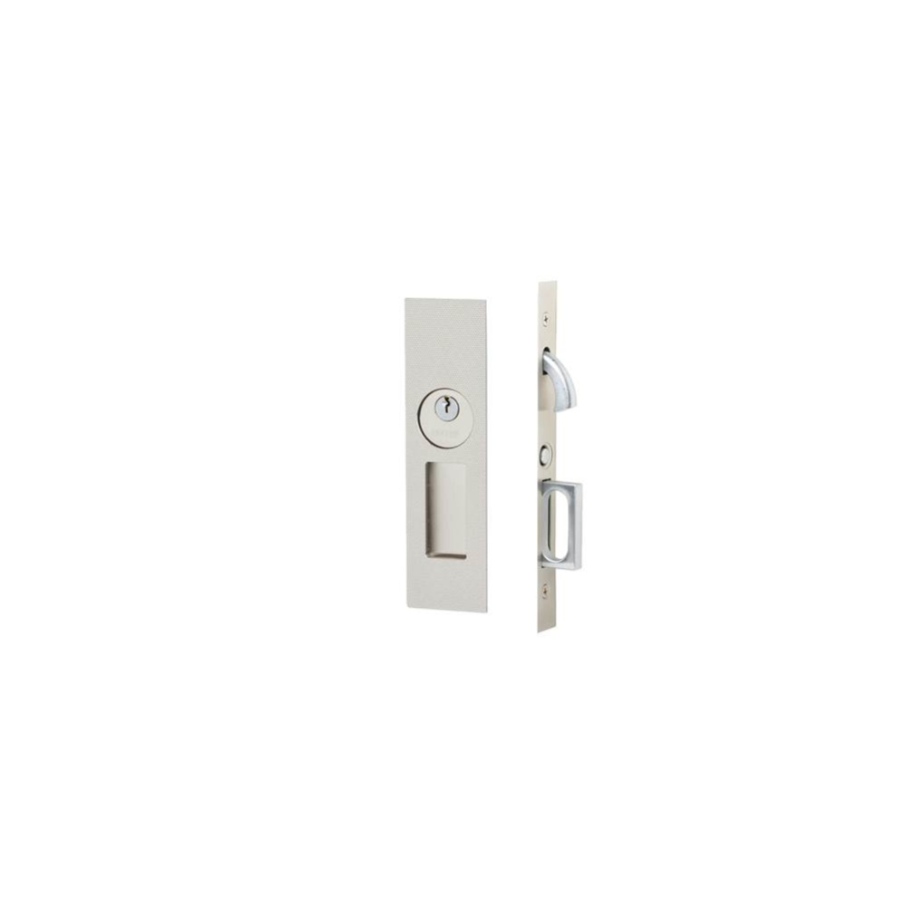 Keyed, Knurled Narrow Modern Rectangular Pocket Door Mortise Lock, US15