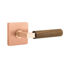 Emtek 5210SRG.LSSRG.WNWD.RH - Select Privacy, Square Rosette Satin Rose Gold, L-Square Stem Satin Rose Gold, Dark Walnut Handle,