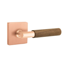 Emtek 5110SRG.TASRG.WNWD.LH - Select Passage, Square Rosette Satin Rose Gold, T-Bar Stem Satin Rose Gold, Dark Walnut Handle, LH