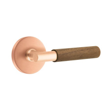 Emtek 5109SRG.TASRG.WNWD.LH - Select Passage, Disk Rosette Satin Rose Gold, T-Bar Stem Satin Rose Gold, Dark Walnut Handle, LH