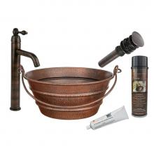  BSP1_VR16BUDB - 16'' Round Bucket Vessel Hammered Copper Sink with Handles with ORB Single Handle Vessel