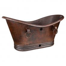  BTDR60DBOF - 60'' Hammered Copper Double Slipper Bathtub with Rings and Overflow Holes