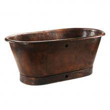  BTM72DBOF - 72'' Hammered Copper Modern Style Bathtub with Overflow Holes