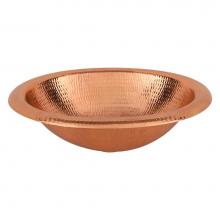 LO18RPC - 18'' Wide Rim Oval Self Rimming Hammered Copper Bathroom Sink in Polished Copper