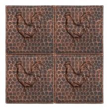  T4DBR_PKG4 - 4'' x 4'' Hammered Copper Rooster Tile - Quantity 4