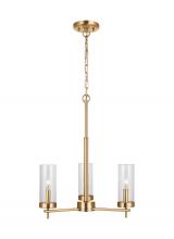  3190303-848 - Zire dimmable indoor 3-light chandelier in a satin brass finish with clear glass shades