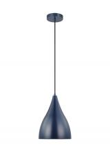  6545301-127 - Oden modern mid-century 1-light indoor dimmable small pendant in navy finish with navy shade