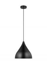  6645301-112 - Oden modern mid-century 1-light indoor dimmable medium pendant in midnight black finish with midnigh