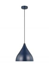  6645301EN3-127 - Oden modern mid-century 1-light LED indoor dimmable medium pendant in navy finish with navy shade