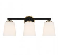 Savoy House Meridian M80078MBKNB - 3-Light Bathroom Vanity Light in Matte Black and Natural Brass