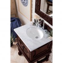 James Martin Furniture 150-V26-ANW-3OCAR - Balmoral 26'' Single Vanity Cabinet, Antique Walnut, with  3 CM Carrara White Top w/ Ova